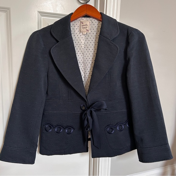 Nanette Lepore Navy Blue Tie Front BlazerJacket Womens 8 - Picture 1 of 9